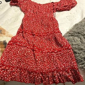 Red floral dress, size small, brand Sim and Sam